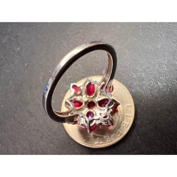 Vintage ruby flower cluster sterling silver ring size 7 - Picture 3 of 16